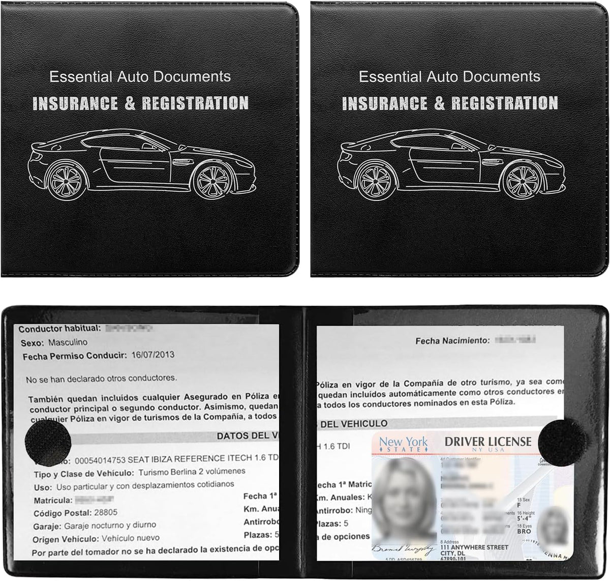 Ziciner Car Registration Insurance Holder, 2Pack Essential Auto Card Document Glove Box Organizer with Touch Fastener, Vehicle Interior Accessories Perfect for Most Car, Truck, SUV (Red/Small Car)