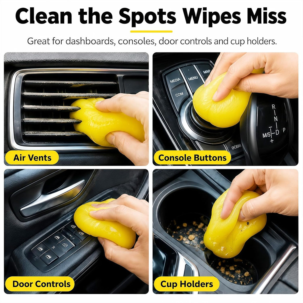 TeSabMi Car Cleaning Gel, Reusable Cleaning Putty & Dust Slime for Air Vents, Dashboard Gaps, Cup Holders, Console Buttons, Vehicle Interior Detailing Accessories, Yellow, 160g