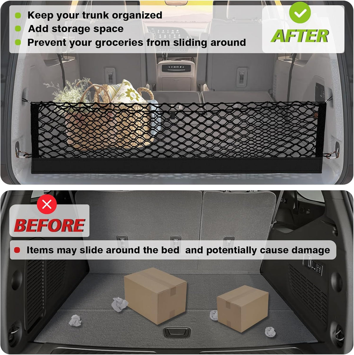Muslogy Truck Bed Cargo Net Trunk Netting Compatible with 2023-2025 2026 Honda CR-V Accessories, Pickup Cargo Organizer SUV Sedan Storage Net w/Heavy Duty Carabiners - Colors B