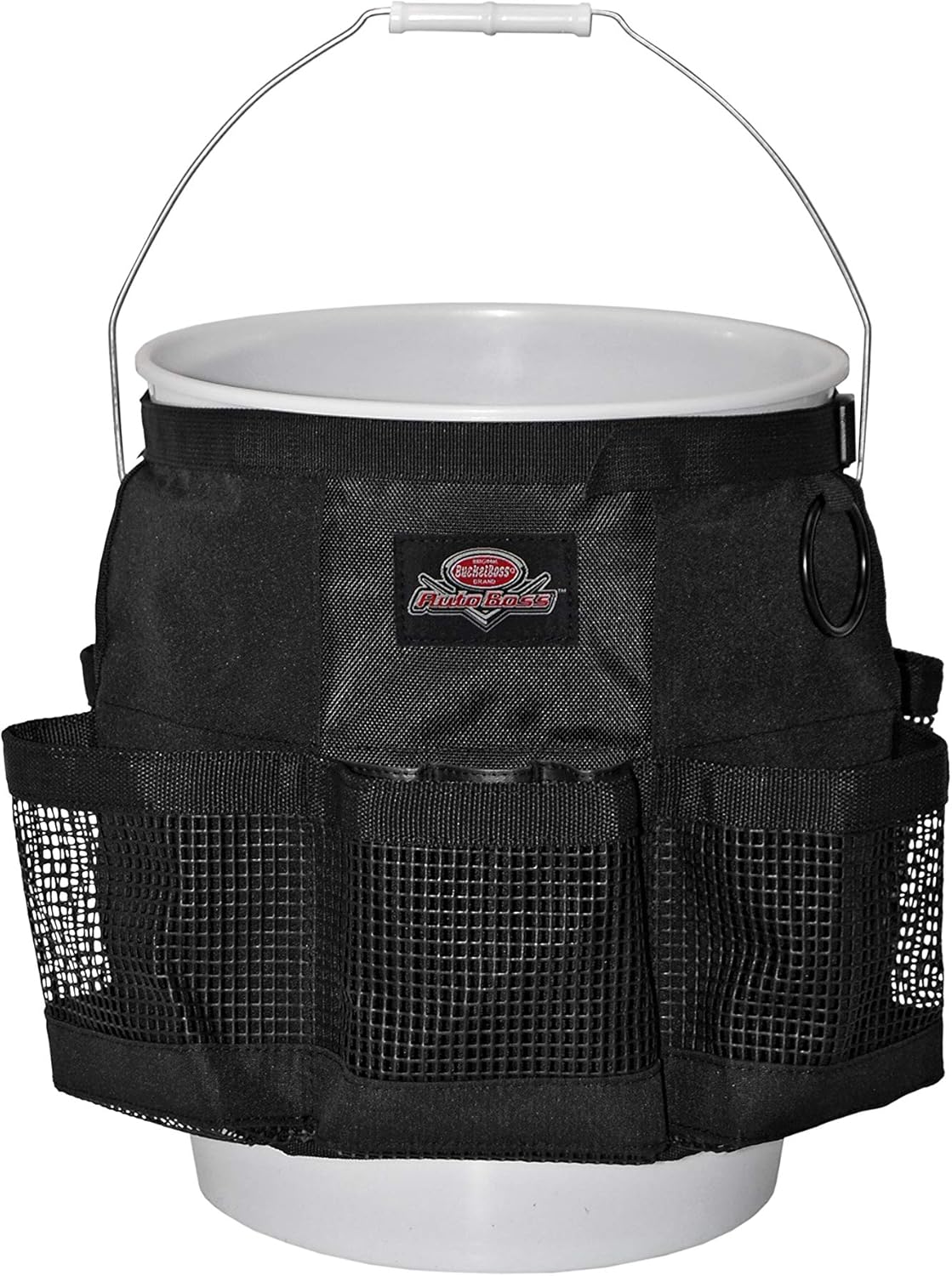 Bucket Boss Auto Boss Wash Boss Organizer for a 5 Gallon Bucket, with Fast-Drying, Exterior Mesh Pockets for Car Supplies, Allowing for Soap and Water in the Bucket, in Black, AB30060