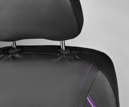 CAR PASS Universal FIT Piping Leather Two Front Seat Covers, Waterproof Faux Leather for SUV Sedan Van Truck, Airbag Compatible,Reserved Opening Holes for Headrest Covers. (Black red)