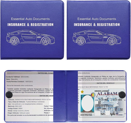 Yourkar 4PCS Car Registration Insurance Holder, Vehicle Glove Box Car Organizer with Magic Tape Closure, Driver License Keeper for Cars, Car Accessories (Big Car, Blue