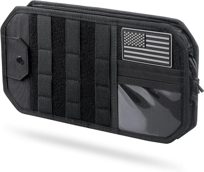 Molle Car Sun Visor Organizer with Zipper Storage Pouch & Glasses Holder, Auto Semi-Rigid MOLLE Panel for Police Gear & Overland Accessories, Fit Most Cars, Trucks, Patrols & Vans