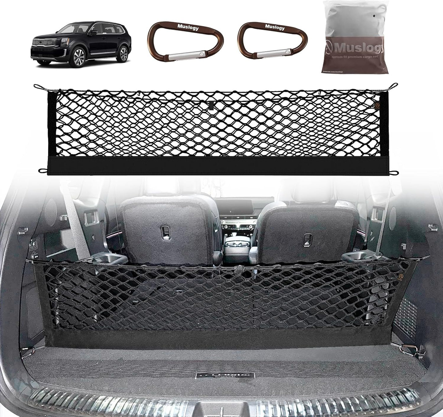 Muslogy Truck Bed Cargo Net Trunk Netting Compatible with 2023-2025 2026 Honda CR-V Accessories, Pickup Cargo Organizer SUV Sedan Storage Net w/Heavy Duty Carabiners - Colors A