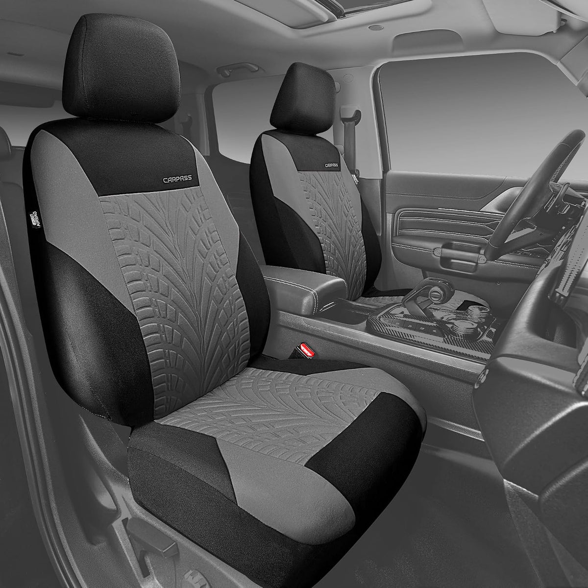 CAR PASS Car Seat Covers Full Sets, Front & Split Rear Bench for Car, 3D Tyre Embossed Automotive Interior Covers, Airbag Compatible, Quick Setup Universal Fit Seat Covers for Car, SUV(Charcoal)