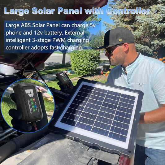POWOXI Upgraded 7.5W-Solar-Battery-Trickle-Charger-Maintainer-12V Portable Waterproof Solar Panel Trickle Charging Kit for Car, Automotive, Motorcycle, Boat, Marine, RV,Trailer, Snowmobile, etc.