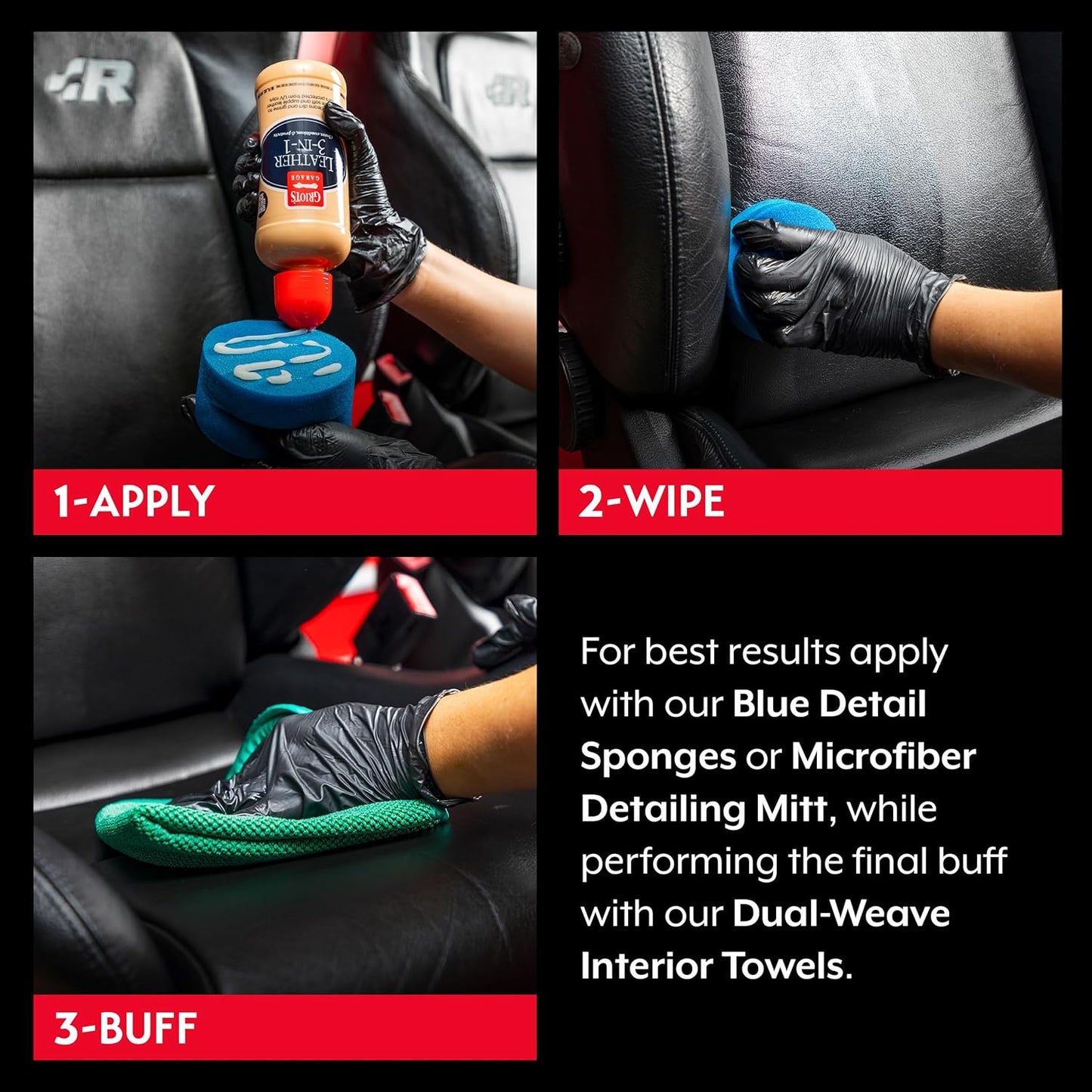 Griot's Garage Leather 3-in-1, Leather Cleaner and Conditioner for Car Leather Seat Upholstery, Sofa, Jacket, Shoes, and More, Cleans, Conditions, and Protects, 16 Oz, 11019