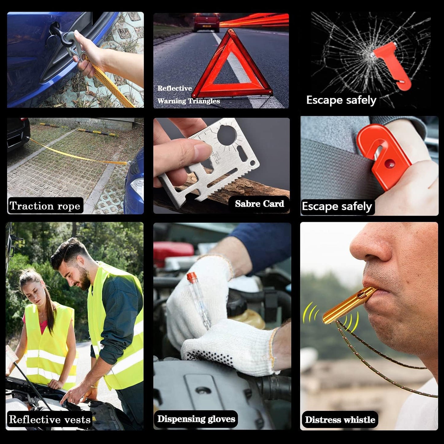 142 PCS Emergency Roadside Kit for Car ,Safety Car Kit with Jumper Cables | Roadside Assistance Emergency Kit Warning Triangle, Safety Hammer, Tow Rope, Car Emergency Kit Gifts for New Drivers
