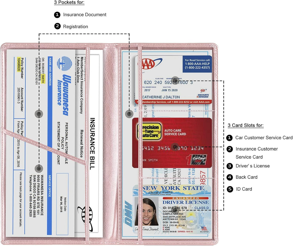 TOURSUIT Car Registration and Insurance Card Holder, Vehicle License Document Glove Box Compartment Organizer, Interior Car Accessories for Women Men (Carbon Fiber Black)