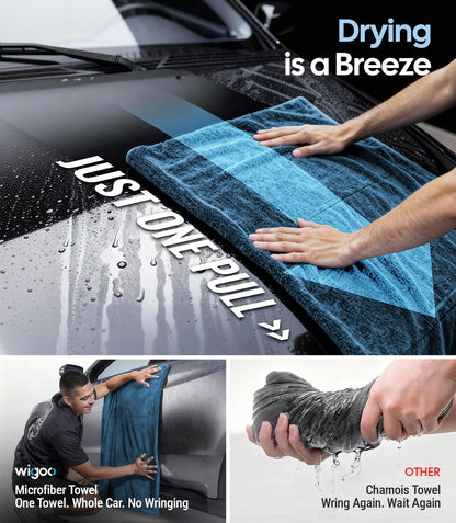 Wigoo Premium Microfiber Car Drying Towel 1300 GSM, 36" x 24" [Ultra-Absorbent, Streak-Free] Dual-Sided Edgeless Cleaning Towels with Twisted Loop, for Auto Detailing, Cars, SUV, Truck (2 Sizes)