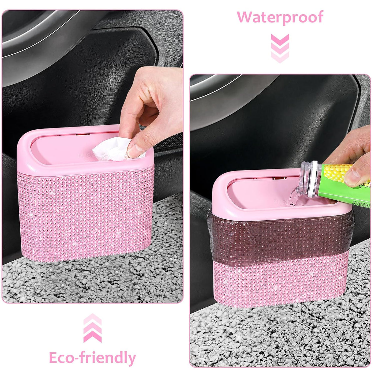 Accmor Car Trash Can with Lid, Leakproof Vehicle Garbage Organizer Holder Bin with 60 Pcs Trash Bags, Mini Auto Dustbin Interior Accessories Storage Container for SUV, Office, Home