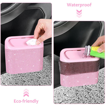 Accmor Car Trash Can with Lid, Leakproof Vehicle Garbage Organizer Holder Bin with 60 Pcs Trash Bags, Mini Auto Dustbin Interior Accessories Storage Container for SUV, Office, Home