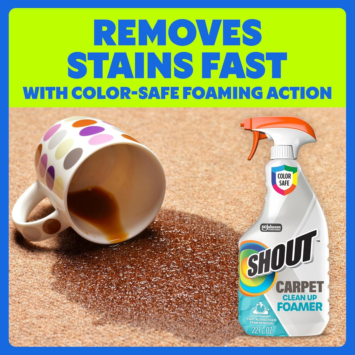 Shout Carpet Clean Up Foamer Rug & Carpet Cleaner, Color Safe and Fast Acting Spot & Stain Remover, 22 oz Trigger Spray
