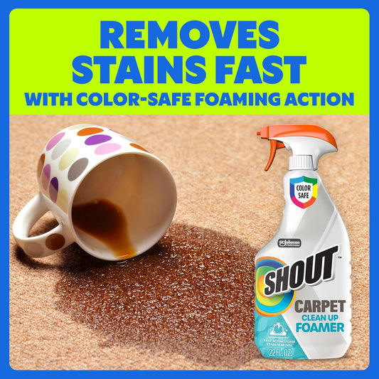 Shout Carpet Clean Up Foamer Rug & Carpet Cleaner, Color Safe and Fast Acting Spot & Stain Remover, 22 oz Trigger Spray