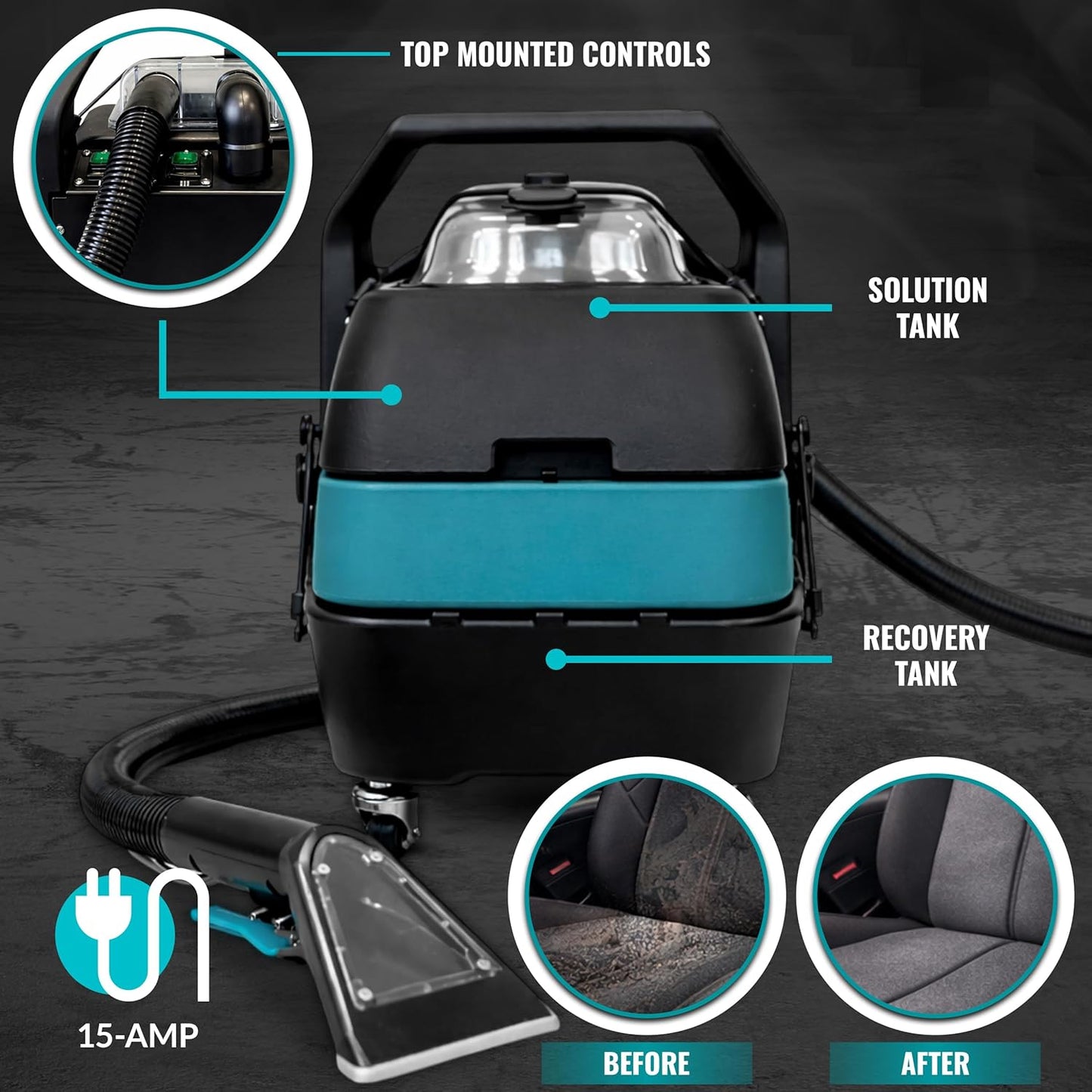 Max One Heated Spot Car Detailing Kit Interior Cleaner Machine - Strong Suction Auto Detailing Kit, 1 Gallon Portable Carpet & Upholstery Cleaner for Auto Detailing, Carpets, Furniture & Pet Stains
