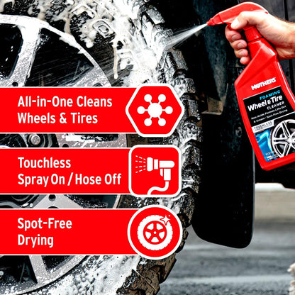 Mothers Foaming Wheel & Tire Cleaner, 24 oz. – Foaming Action Lifts Brake Dust & Grime, Safe for Factory-Coated Wheels, Restores, Cleans, Finishes Fast, Spot-Free Rinse (05924)