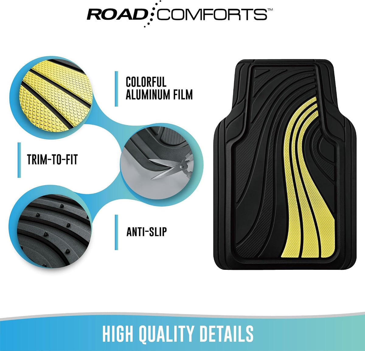 Road Comforts Car Floor Mats Full Set – Front & Rear Car Floor Mats with Aluminum Design, Anti-Slip Backing, All-Weather Protection, Trim-to-Fit Car Mats for Most Sedans, SUVs & Vans -All Pink