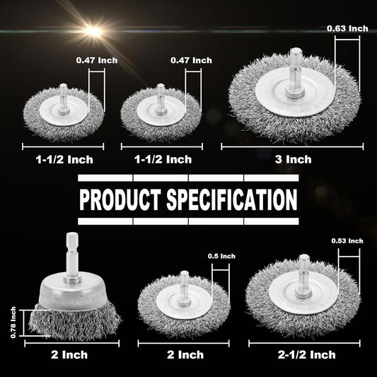 VIDICA Wire Brush for Drill Set 9Pcs,Abrasive Wire Wheel for 1/4 Inch Hex Shank, Wire Cup Brush for Drill, Coarse Crimped Carbon Steel Wire Brush Set for Removing Paint and Rust