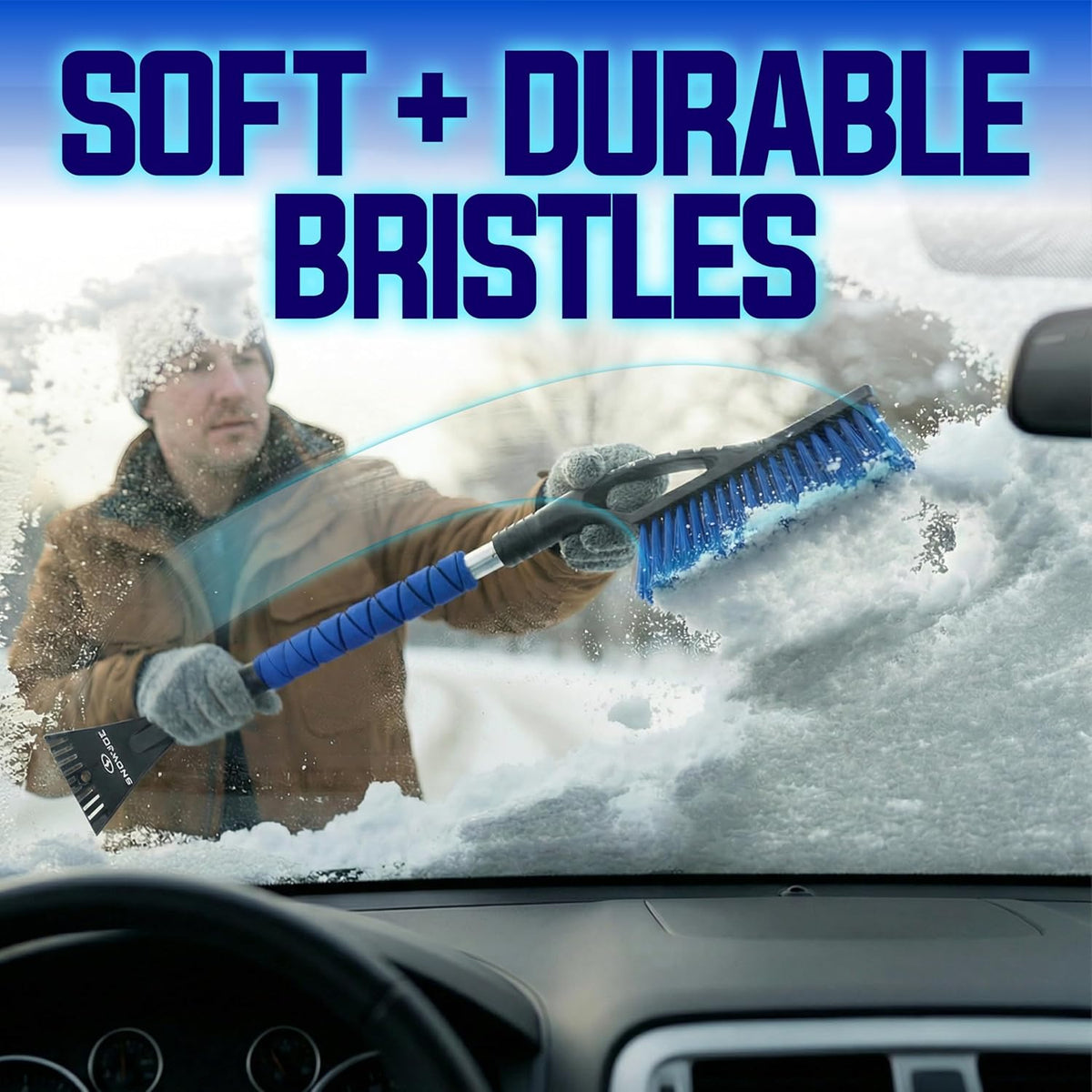 Snow Joe 45" Multi-Purpose Ice Scraper and Extendable Snow Brush for Car Windshield with Foam Grip and 360-Degree Pivoting Brush Head, SJEG-SB45S