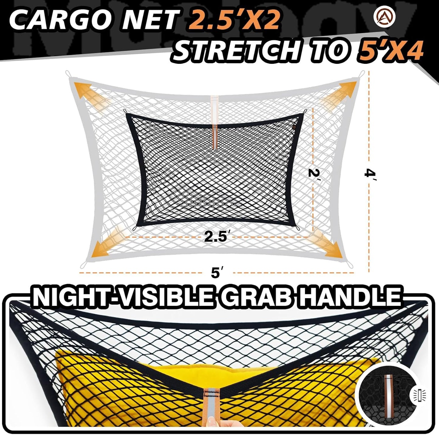 Muslogy Truck Bed Cargo Net Trunk Netting Compatible with 2023-2025 2026 Honda CR-V Accessories, Pickup Cargo Organizer SUV Sedan Storage Net w/Heavy Duty Carabiners - Colors A
