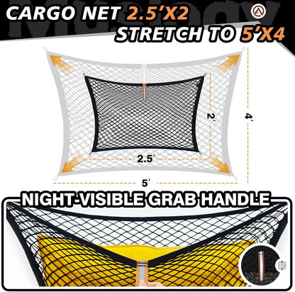 Muslogy Truck Bed Cargo Net Trunk Netting Compatible with 2023-2025 2026 Honda CR-V Accessories, Pickup Cargo Organizer SUV Sedan Storage Net w/Heavy Duty Carabiners - Colors A