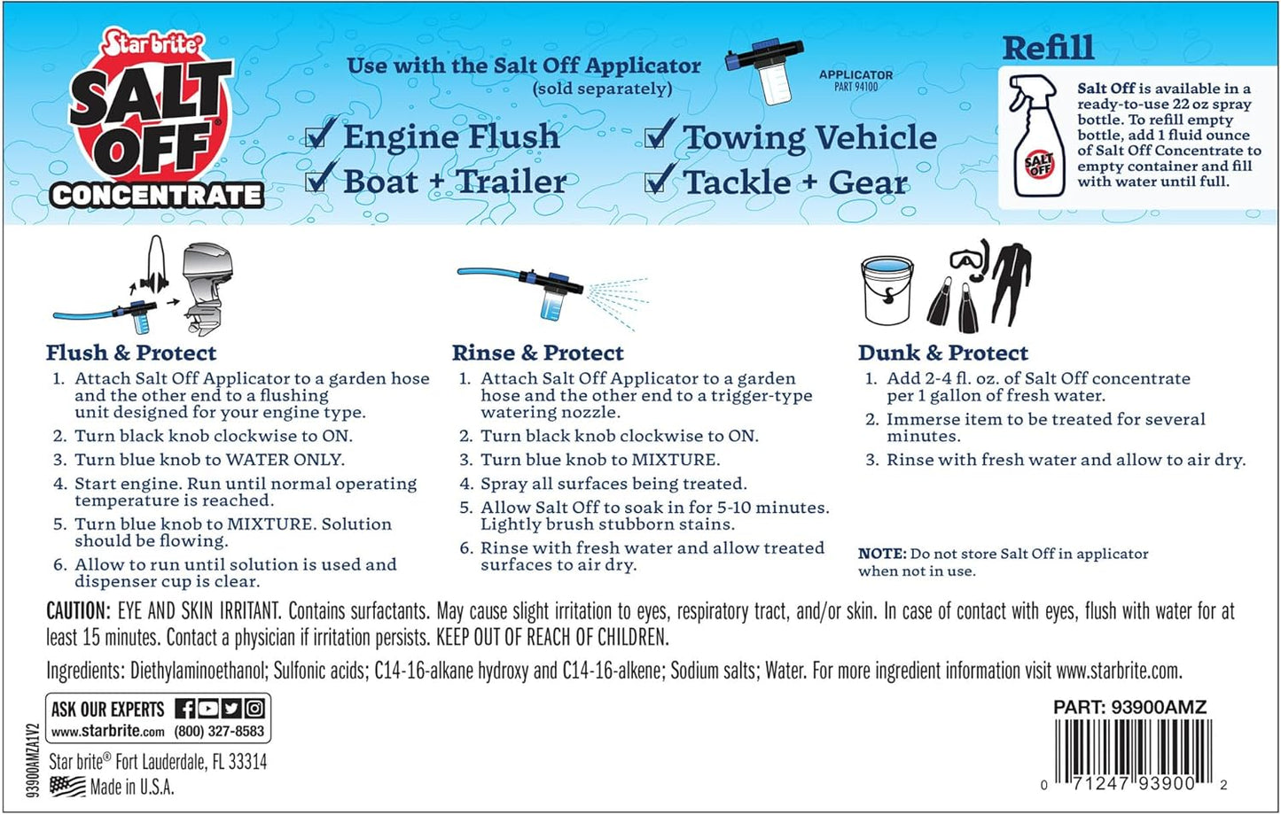STAR BRITE Salt Off Concentrate - Ultimate Salt Remover Wash & Marine Engine Flush for Boats, Vehicles, Trailers, and More - 128 OZ Gallon (093900N)