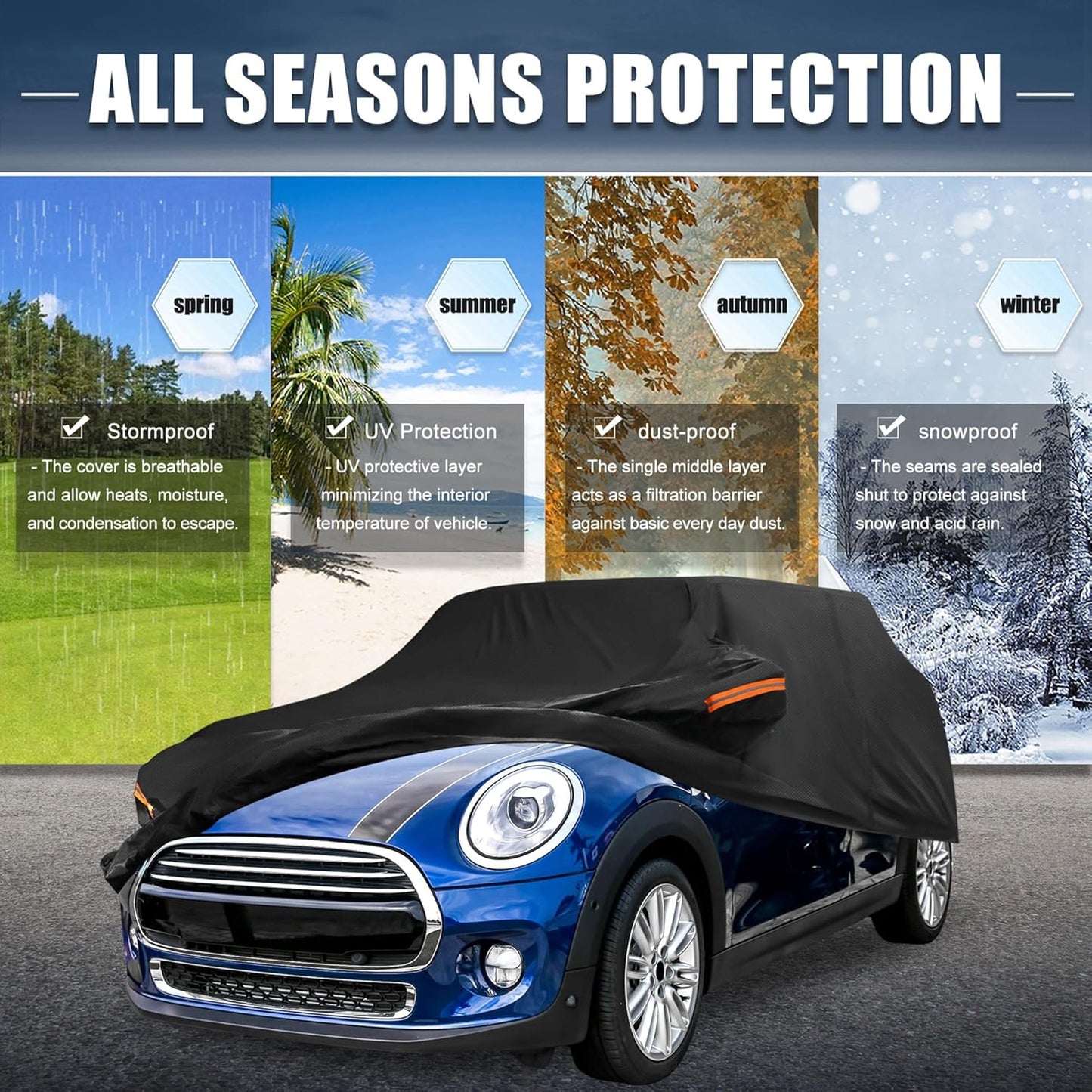 X AUTOHAUX Car Cover for Honda Civic Sedan/Coupe 210D-PU Outdoor Full Car Cover All Weather with Door Zipper for Waterproof Windproof Sun Rain Snow Protection