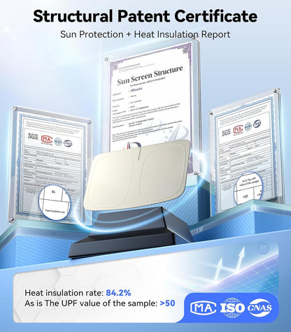 Nmoiss Ice Silk Air-Cooled Car Windshield Sun Shade, [Enjoy Superior Coolness & Comfort] 84.2% Heat Insulation UPF>50 UV Block, Interior Protection, Universal Fit for Car SUV Truck, Large 64" x 34"