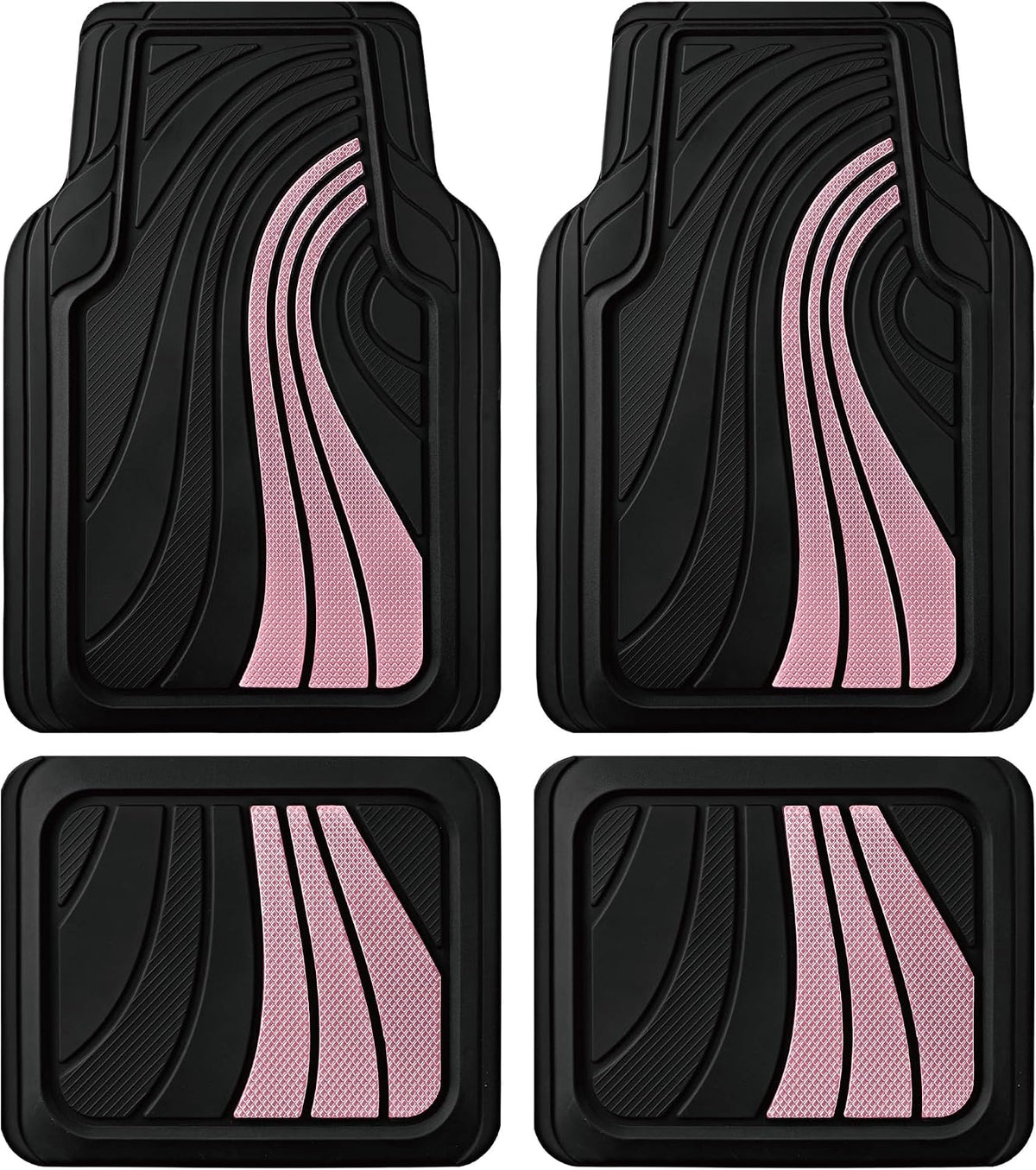 Road Comforts Car Floor Mats Full Set – Front & Rear Car Floor Mats with Aluminum Design, Anti-Slip Backing, All-Weather Protection, Trim-to-Fit Car Mats for Most Sedans, SUVs & Vans -All Pink