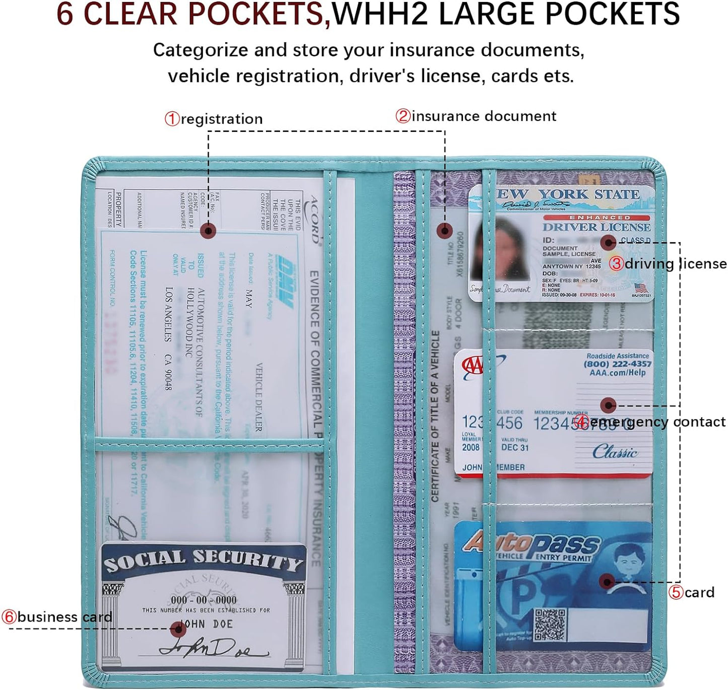 Car Registration and Insurance Card Holder for Women Men, Orange Glove Box Paperwork Organizer with Magnetic Buckle for Easy Access and Protect Documents and Various Cards in Vehicle