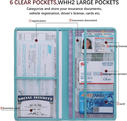 Car Registration and Insurance Card Holder for Women Men, Orange Glove Box Paperwork Organizer with Magnetic Buckle for Easy Access and Protect Documents and Various Cards in Vehicle