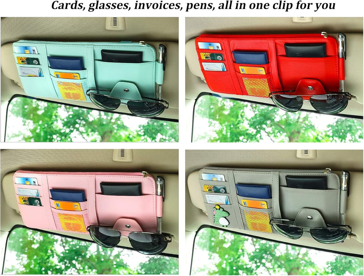 Car Visor Organizer, Auto Interior Accessories, Car Truck SUV Storage Pouch Holder, with Multi-Pocket Net Zipper (Black)