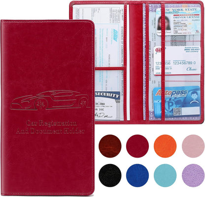 Car Registration and Insurance Card Holder for Women Men, Orange Glove Box Paperwork Organizer with Magnetic Buckle for Easy Access and Protect Documents and Various Cards in Vehicle
