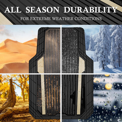 CAR PASS Heavy Duty Rubber Car Mats Metallic, Aluminum Film All Weather Floor Mats Waterproof Universal Trim to Fit Automotive SUV Sedan Van 4 Piece Anodized Deep Dish Two-Tone Sporty Black Red Chrome