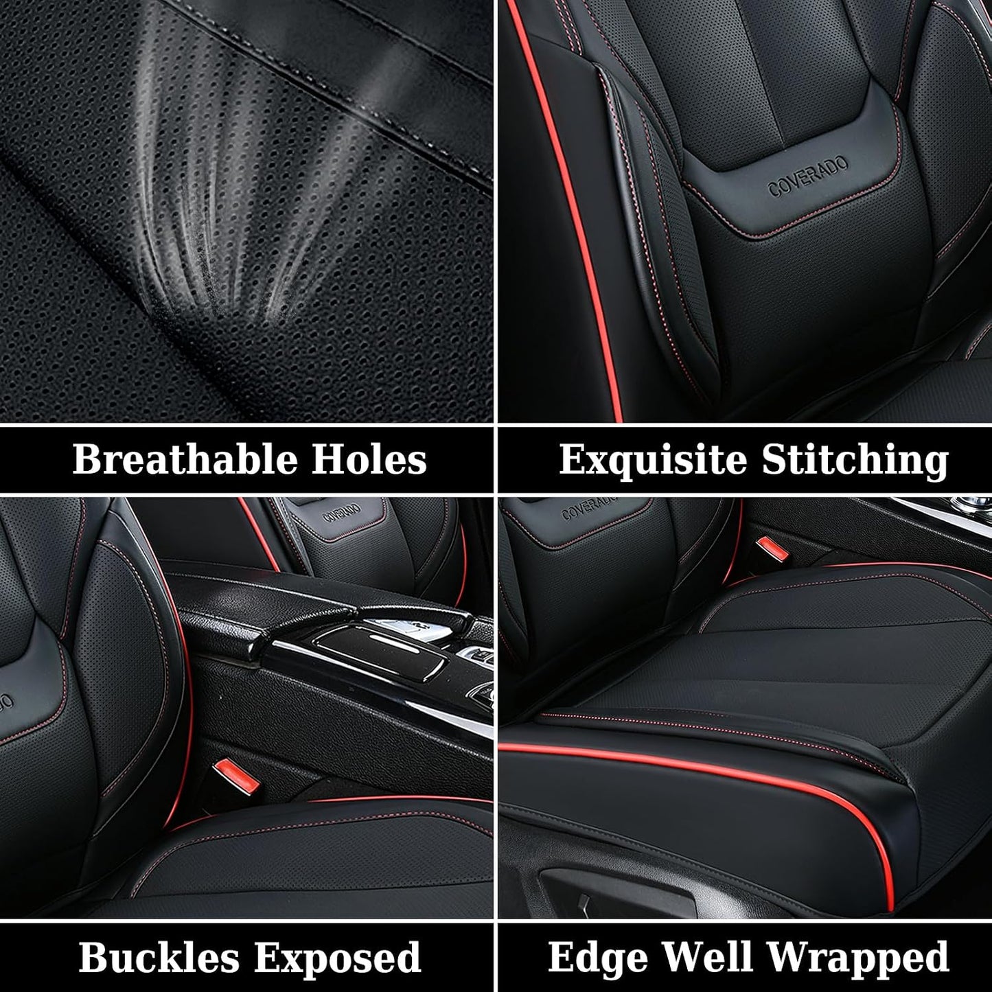 Coverado Seat Covers Full Set, Black Seat Covers for Cars 5 Seats, Car Seat Protector, Waterproof Nappa Leather Car Seat Cushion, Front and Rear Car Seat Cover Fit for Most Sedans SUV Pick-up Truck - Colors A