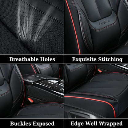 Coverado Seat Covers Full Set, Black Seat Covers for Cars 5 Seats, Car Seat Protector, Waterproof Nappa Leather Car Seat Cushion, Front and Rear Car Seat Cover Fit for Most Sedans SUV Pick-up Truck - Colors A