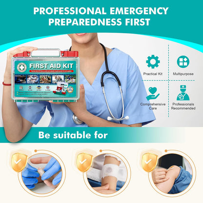 General Medi 110 Pieces Small First Aid Kit - HardCase First Aid Box - Contains Premium Medical Supplies for Travel, Home, Office, Vehicle, Camping, Workplace & Outdoor