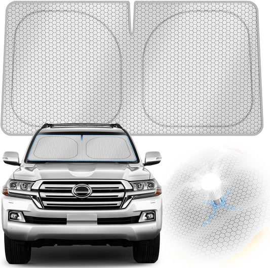 helloleiboo Graphene Car Windshield Sun Shade Car Sun Shade for Windshield with Heat Absorption Coating Foldable Design with UV Protection to Keep Your Car Interior Cooler Silver (X-Large-61 × 34 in)