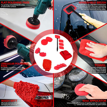 35Pcs Car Detailing Kit & Car Cleaning Kit – Windshield Tool, Long Wheel Brush & 2 Angled Brushes, 4 Polishing Pads & 4 Wax Pads – Red Tool Box – Gift for Men (B：35PCS-R)