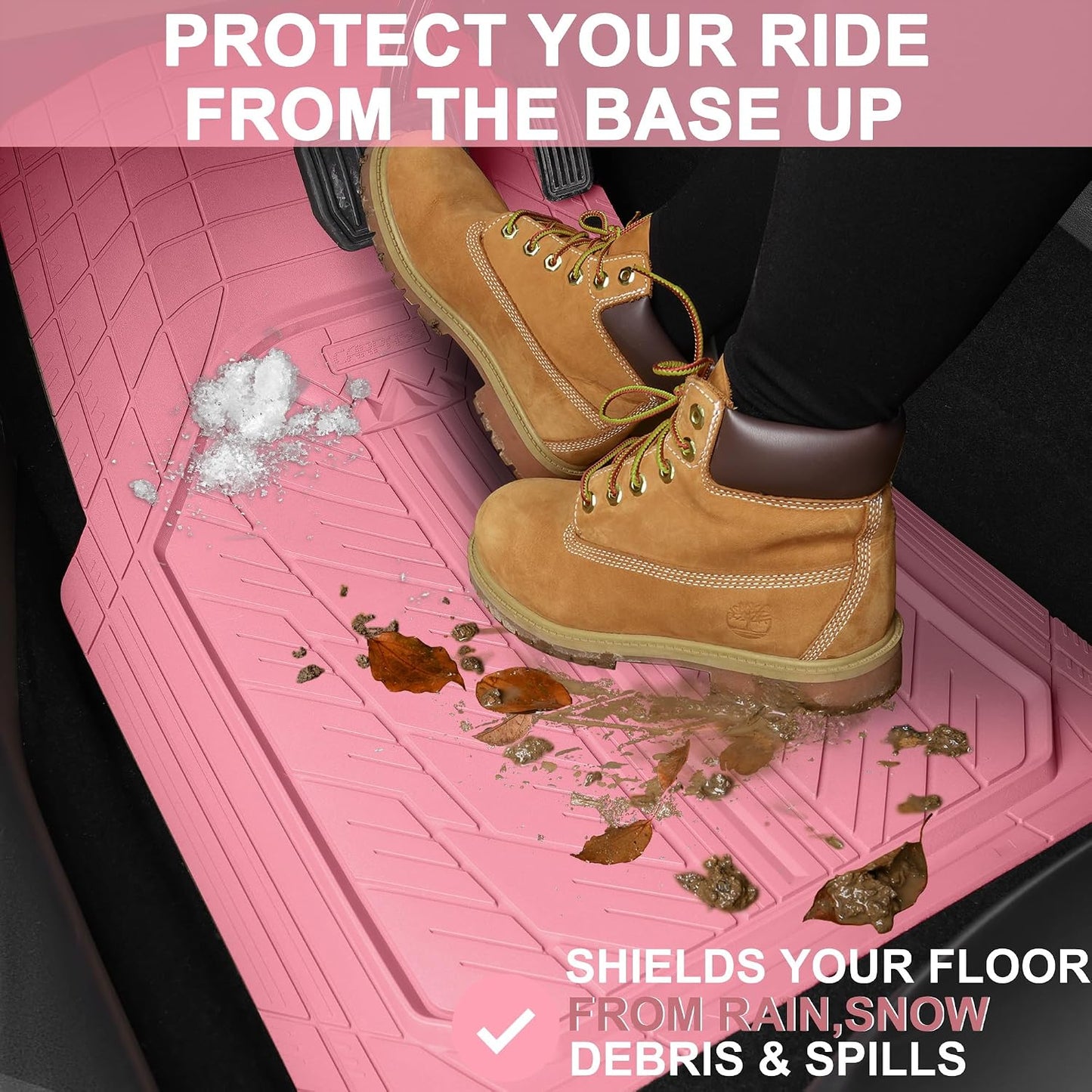 CAR PASS Heavy Rubber Car Floor Mats, Deep Waterproof Car Mats All Weather, Universal Trim-to Fit Automotive Floor Mats for Car SUV Truck Van, Durable Floor Liners Solid Black