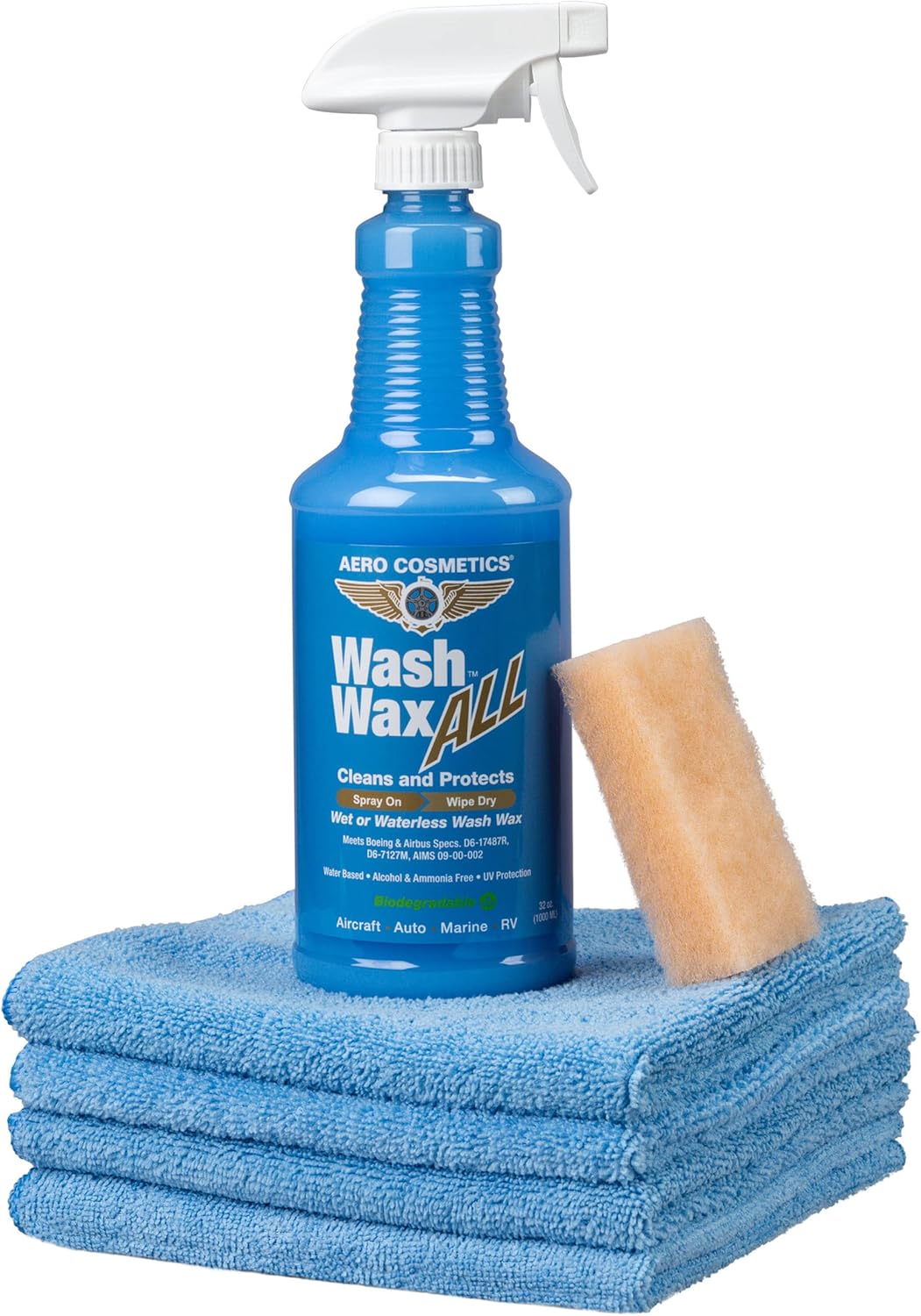 Wet or Waterless Car Wash Wax Kit 32 Fl. oz, UV Protection. Cleans, Protects, and Shines. Aircraft Quality Just Spray On and Wipe Dry Anywhere, Anytime, Home, Office, School, Garage, Parking Lots.