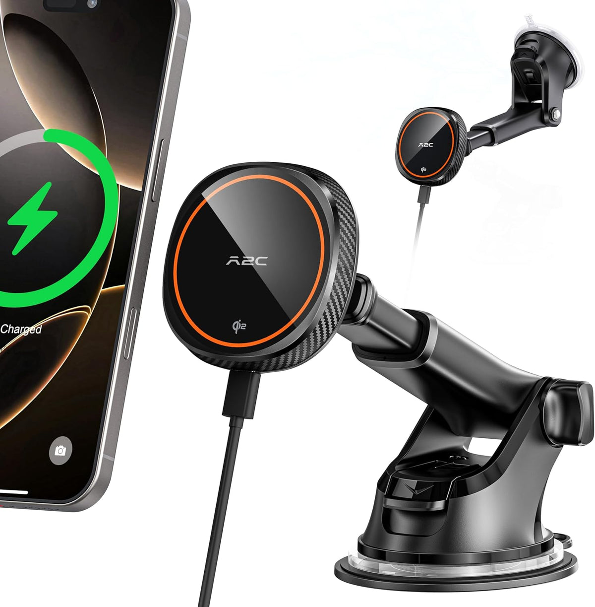 APPS2Car Magnetic Phone Mount for Car, Dashboard & Windshield Suction Cup Holder with Telescopic Arm, Requires Metal Plate for Proper Use, Fit for Android Smartphones(NOT for MagSafe)