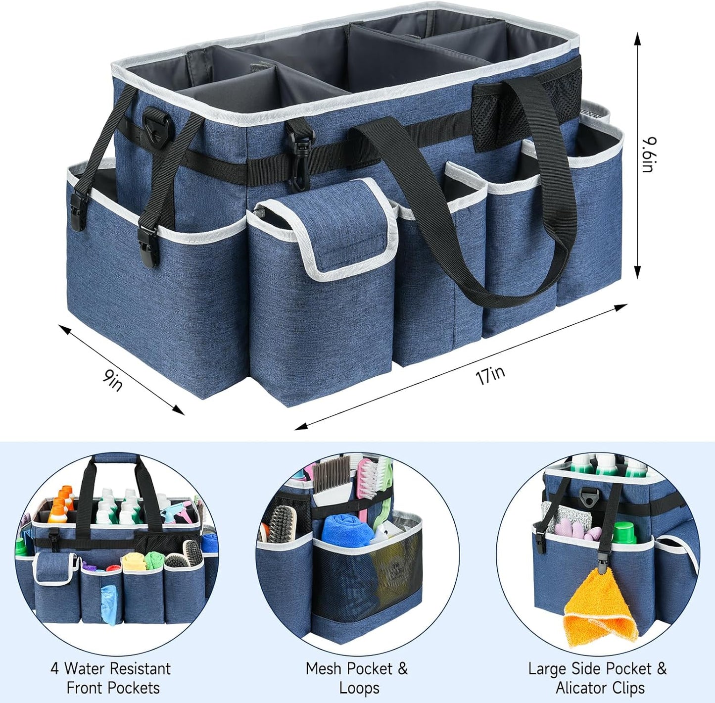 Cleaning Caddy,Cleaning Bag for Housekeepers,Cleaning Supplies Organizer with Handle,Black