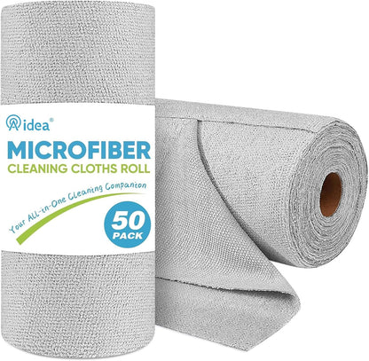 AIDEA Microfiber Cleaning Cloth Roll, Grey 75PK, Reusable Paper Towels Tear Away Cloth, Microfiber Towels for Cars, Wash Cloths, Lint Free Rags for House, Kitchen,Window,Cleaning Supplies 11.5"×11.5"