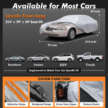 Car Cover Waterproof All-Weather,Heavy-Duty Outdoor Full Exterior Automobiles Sedan/Coupe (Length 186-193 inch) with Windshield Sun Shade Universal Fit Toyota Camry, Tesla Model 3, Accord etc