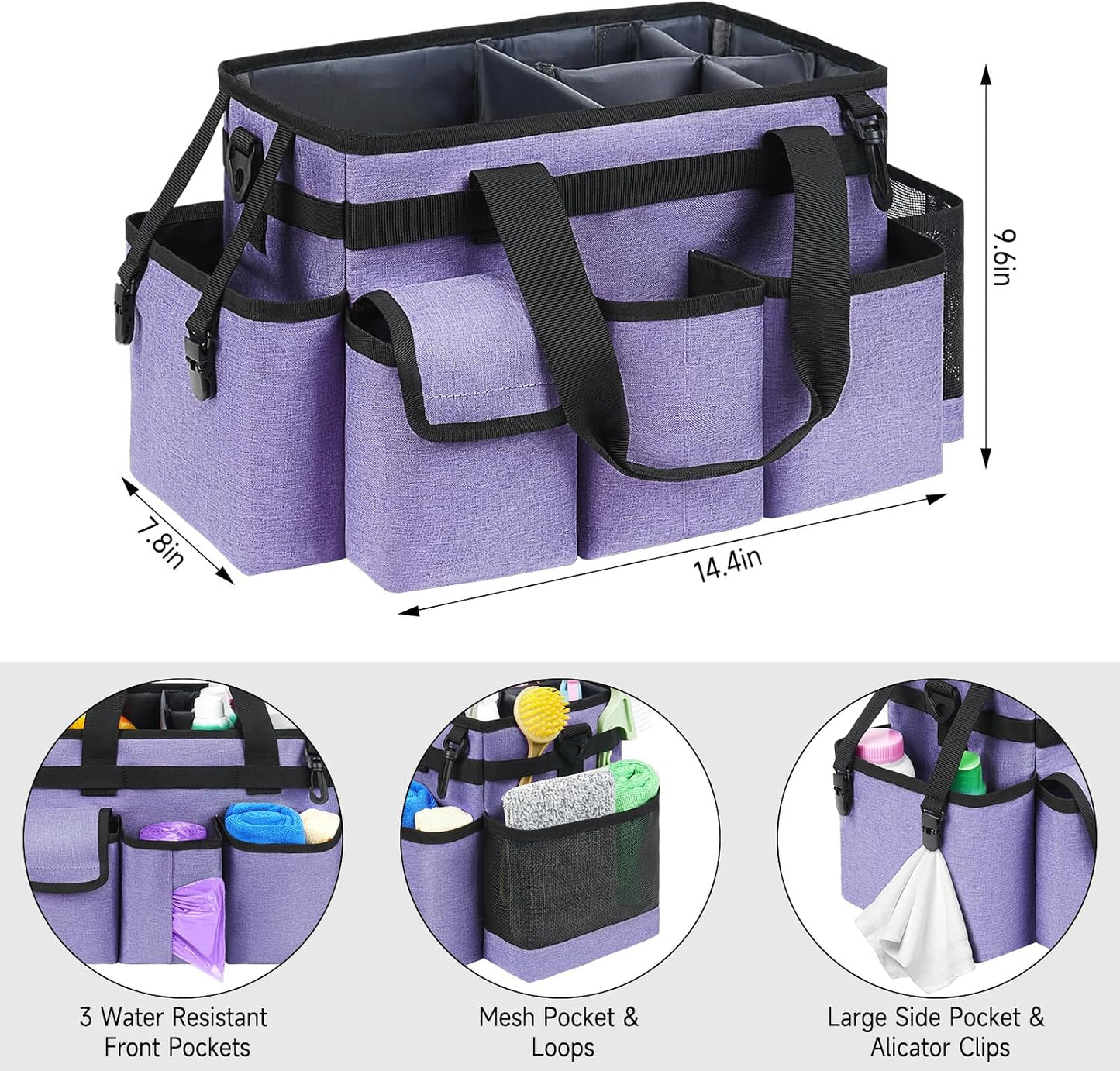 Cleaning Caddy,Cleaning Bag for Housekeepers,Cleaning Supplies Organizer with Handle,Black