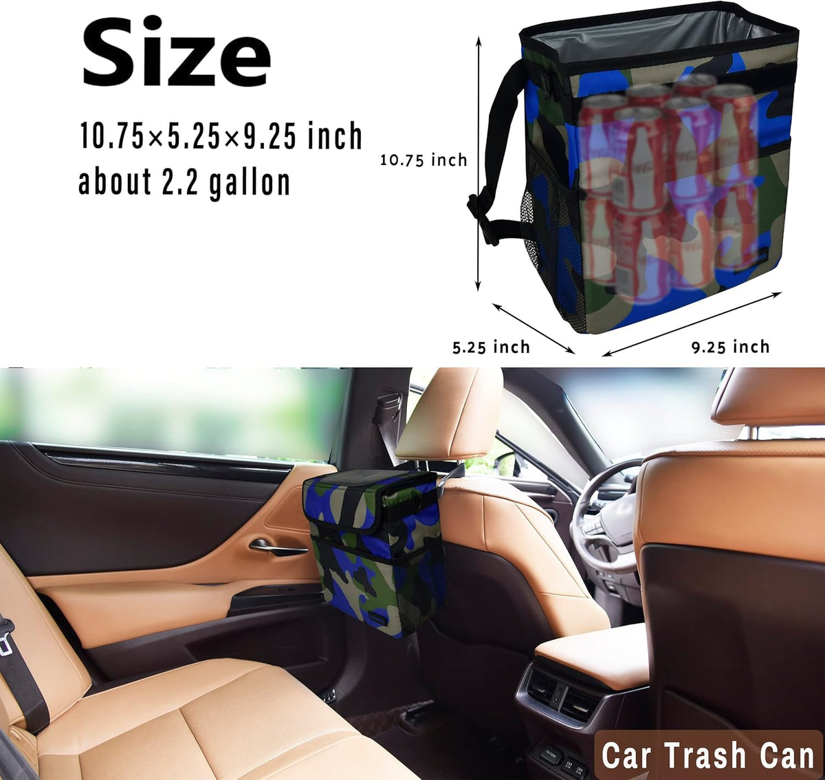 SIBOFUEGO Cute Car Trash Can with Lid – Multipurpose Collapsible Trash Bin for Car, Leak-Proof Organizer, Waterproof Garbage Can with Storage Pockets & Adjustable Straps, 2 Gallons (Black Leopard)