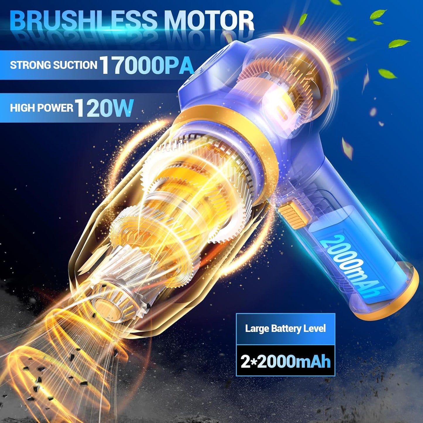 Portable Car Vacuum Cordless Mini Handheld Vacuums Cleaner Rechargeable with LCD Display and Multi-Nozzles, High Power Hand held Cleaners for Car, Home, Office, Sofa, Pet Hair,Keyboard