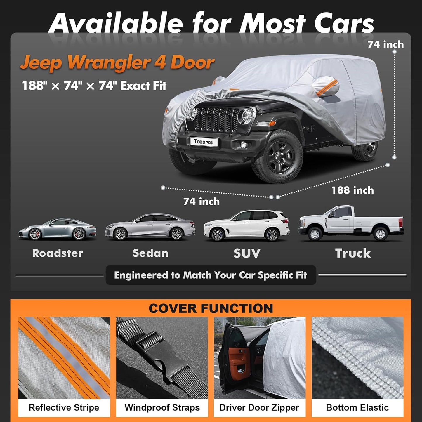 Car Cover Waterproof All-Weather,Heavy-Duty Outdoor Full Exterior Automobiles Sedan/Coupe (Length 186-193 inch) with Windshield Sun Shade Universal Fit Toyota Camry, Tesla Model 3, Accord etc