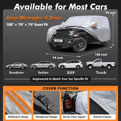 Car Cover Waterproof All-Weather,Heavy-Duty Outdoor Full Exterior Automobiles Sedan/Coupe (Length 186-193 inch) with Windshield Sun Shade Universal Fit Toyota Camry, Tesla Model 3, Accord etc